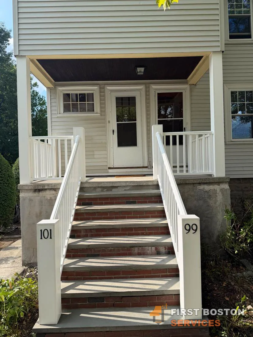 First Boston Services: Front stairs and railings restored and repainted