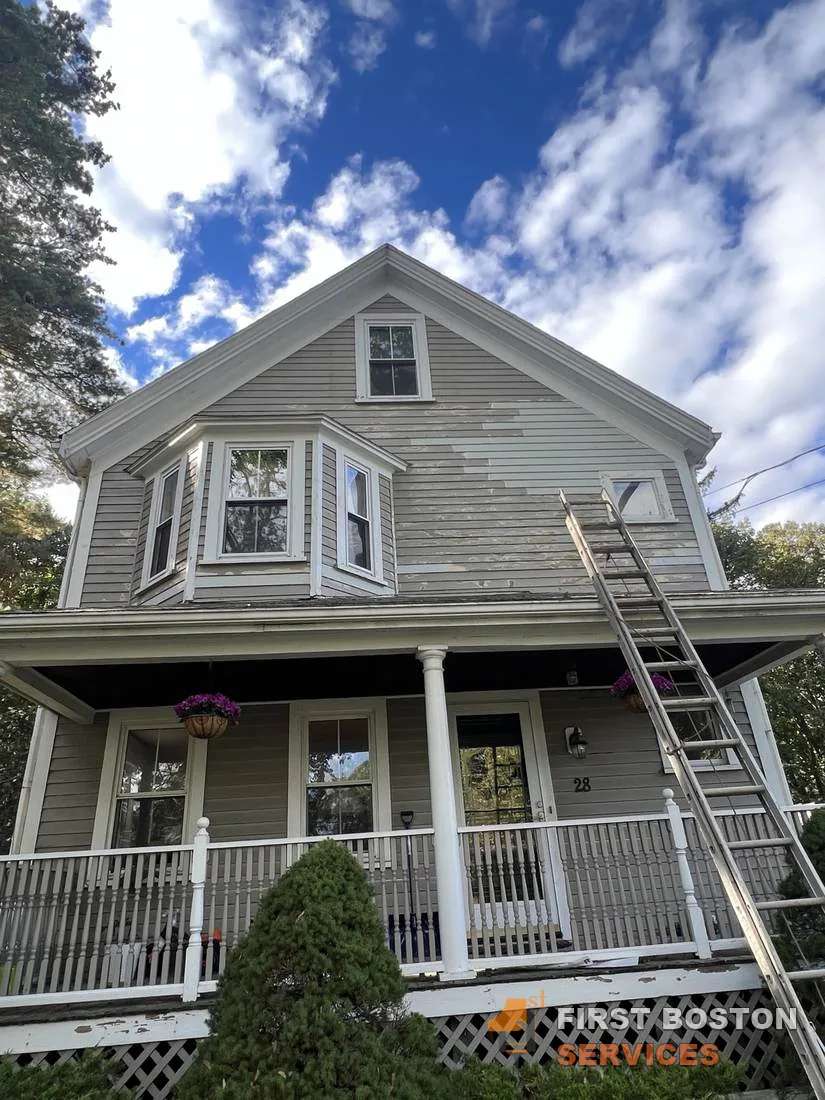 First Boston Services: Before: deteriorated siding on the front gable