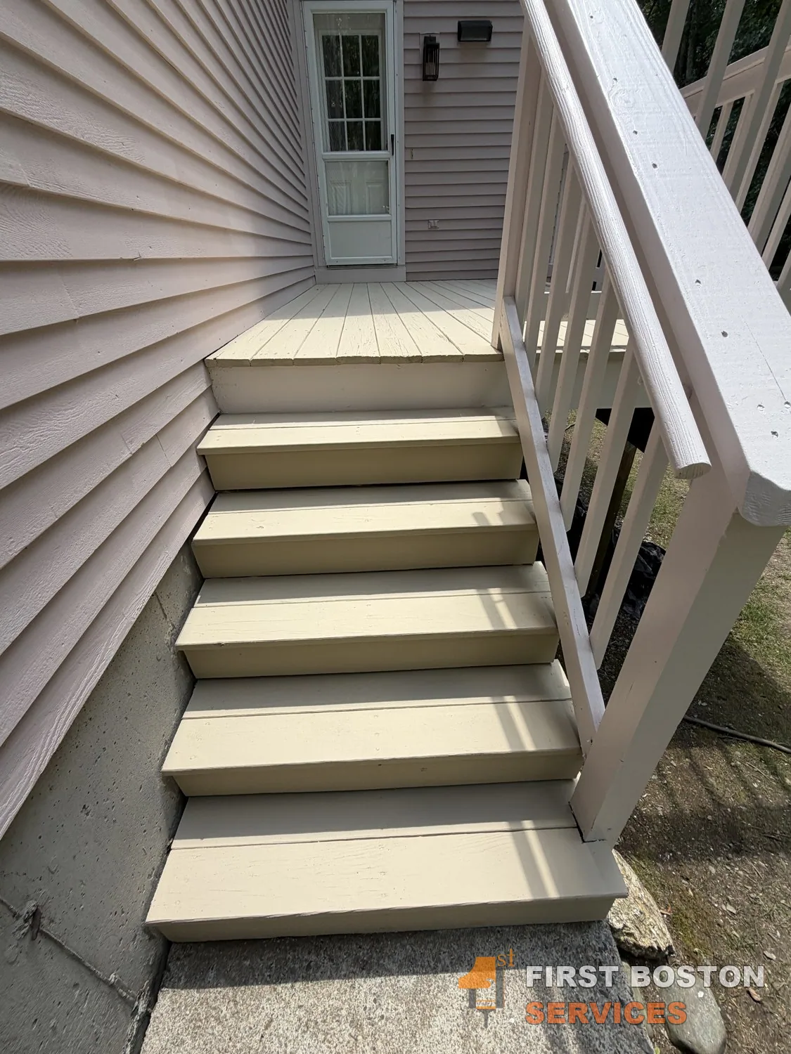First Boston Services: Stairs after: rebuilt and painted