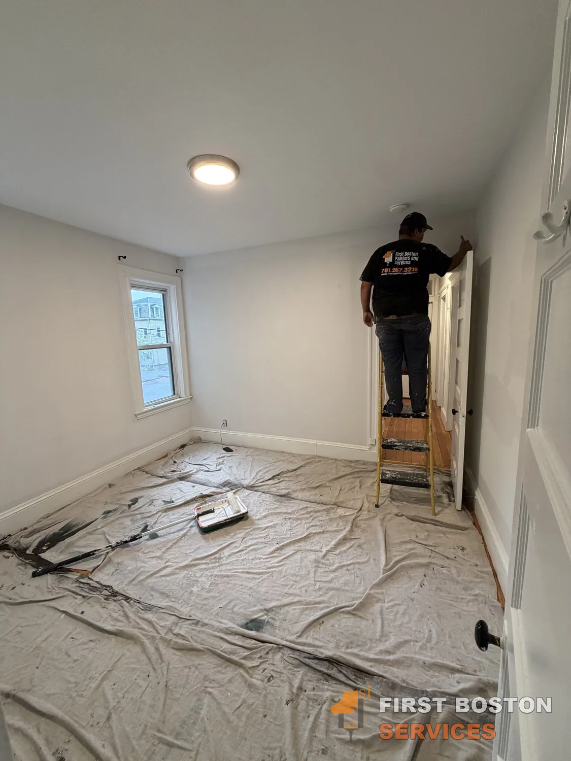 First Boston Services: Bedroom ceiling and walls in progress