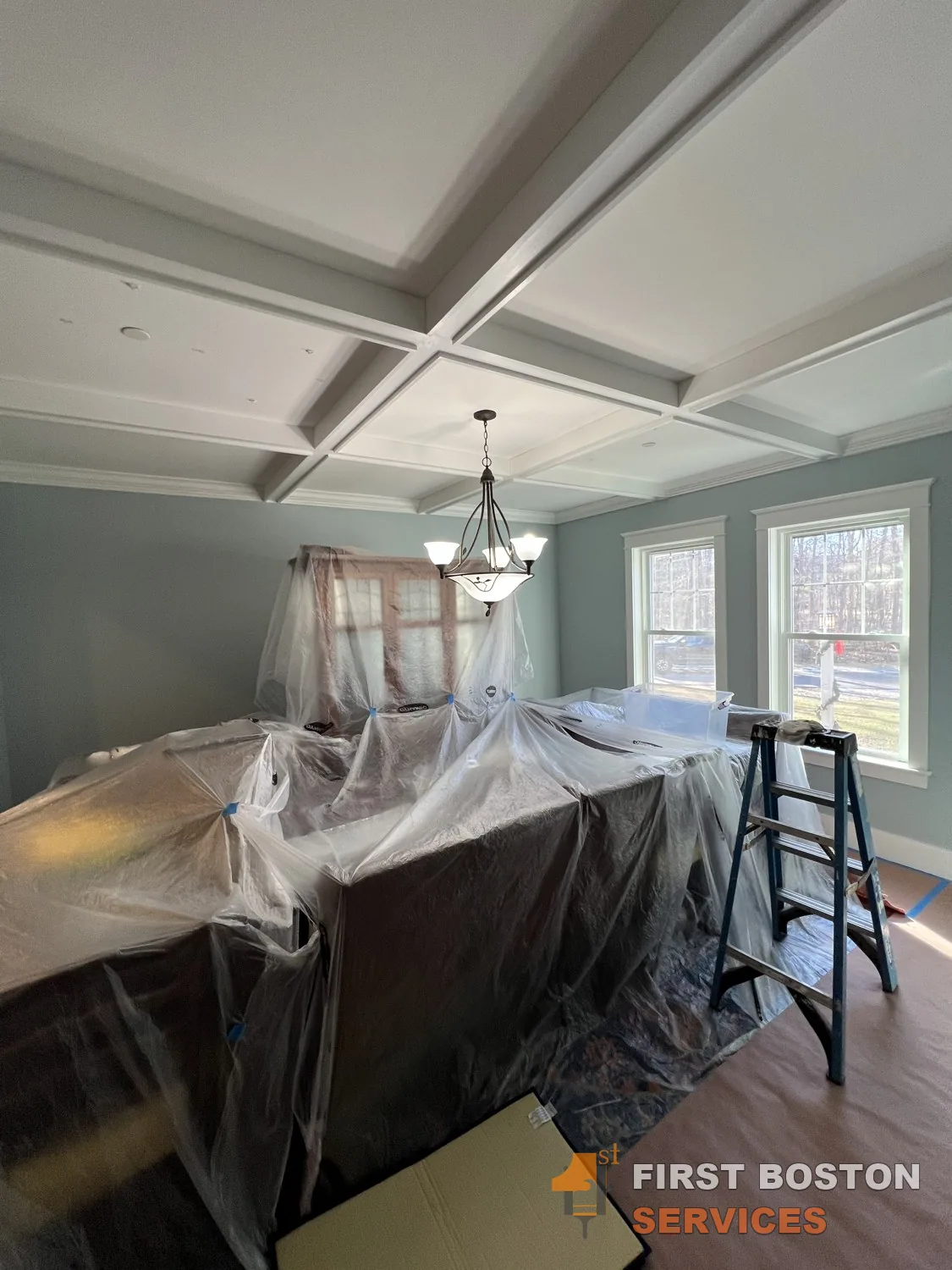 First Boston Services: Dining room protected under the coffered ceiling