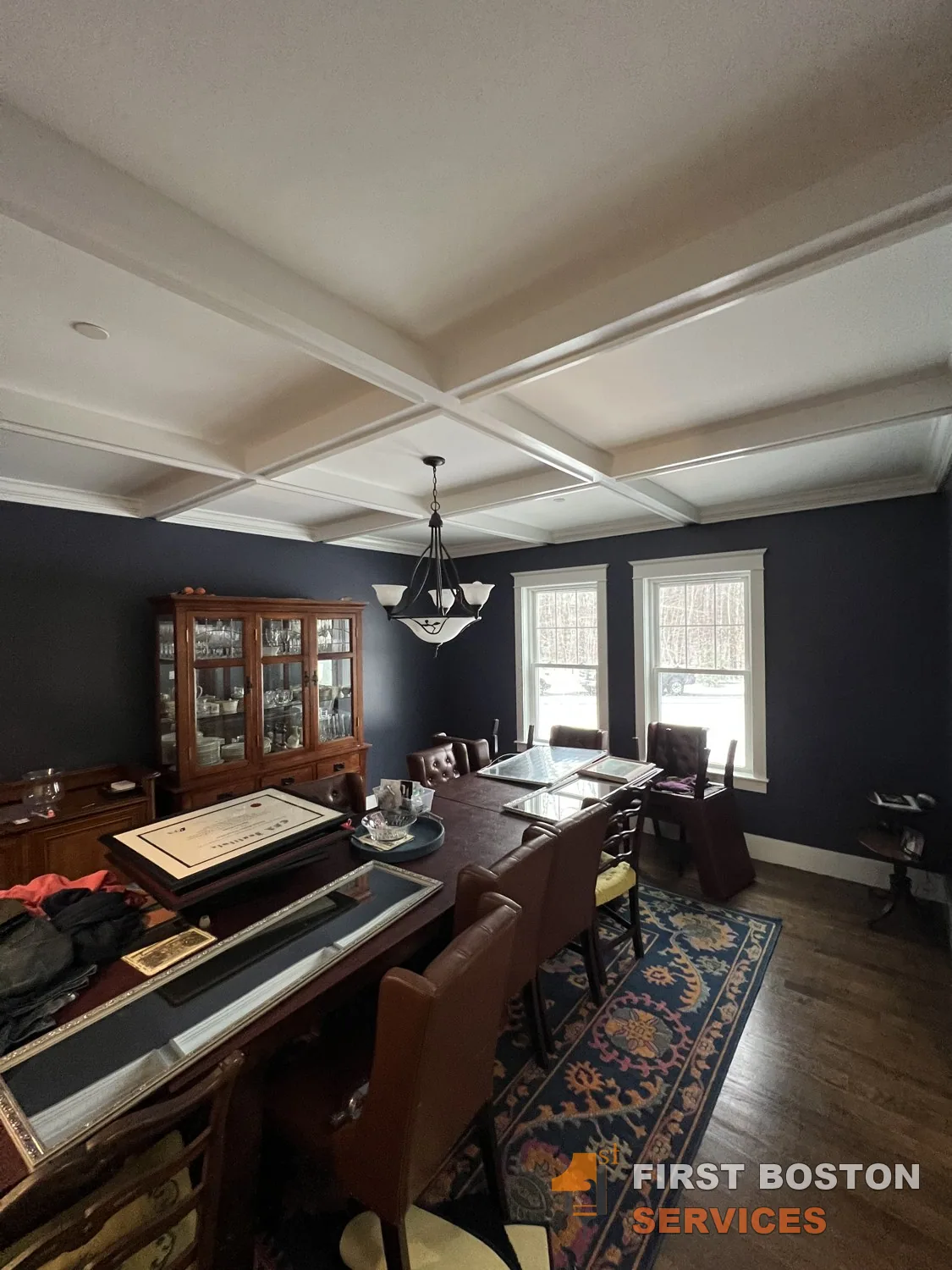 First Boston Services: Dining room finished, coffered ceiling